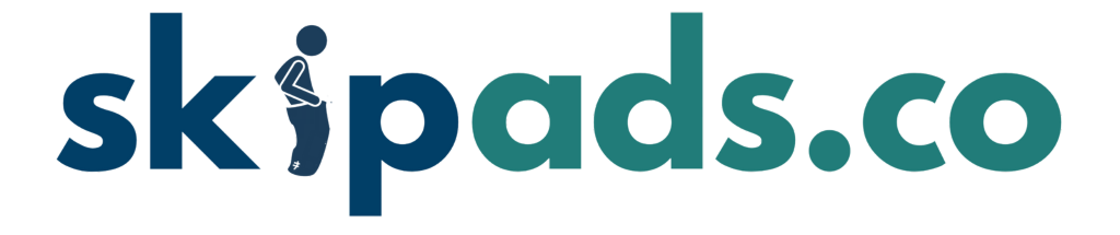 Skip Ads logo featuring sleek, modern typography with a bold design, representing creativity, innovation, and unskippable advertising solutions.